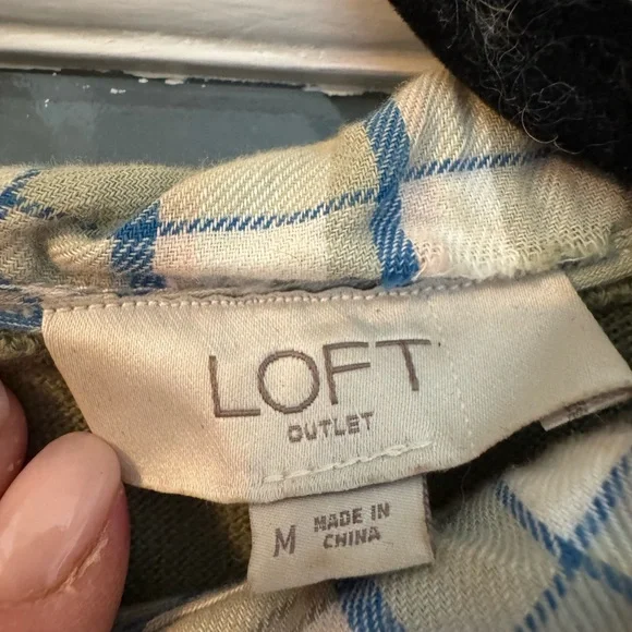 LOFT Green Top with Blue Plaid Collar - Picture 2 of 3